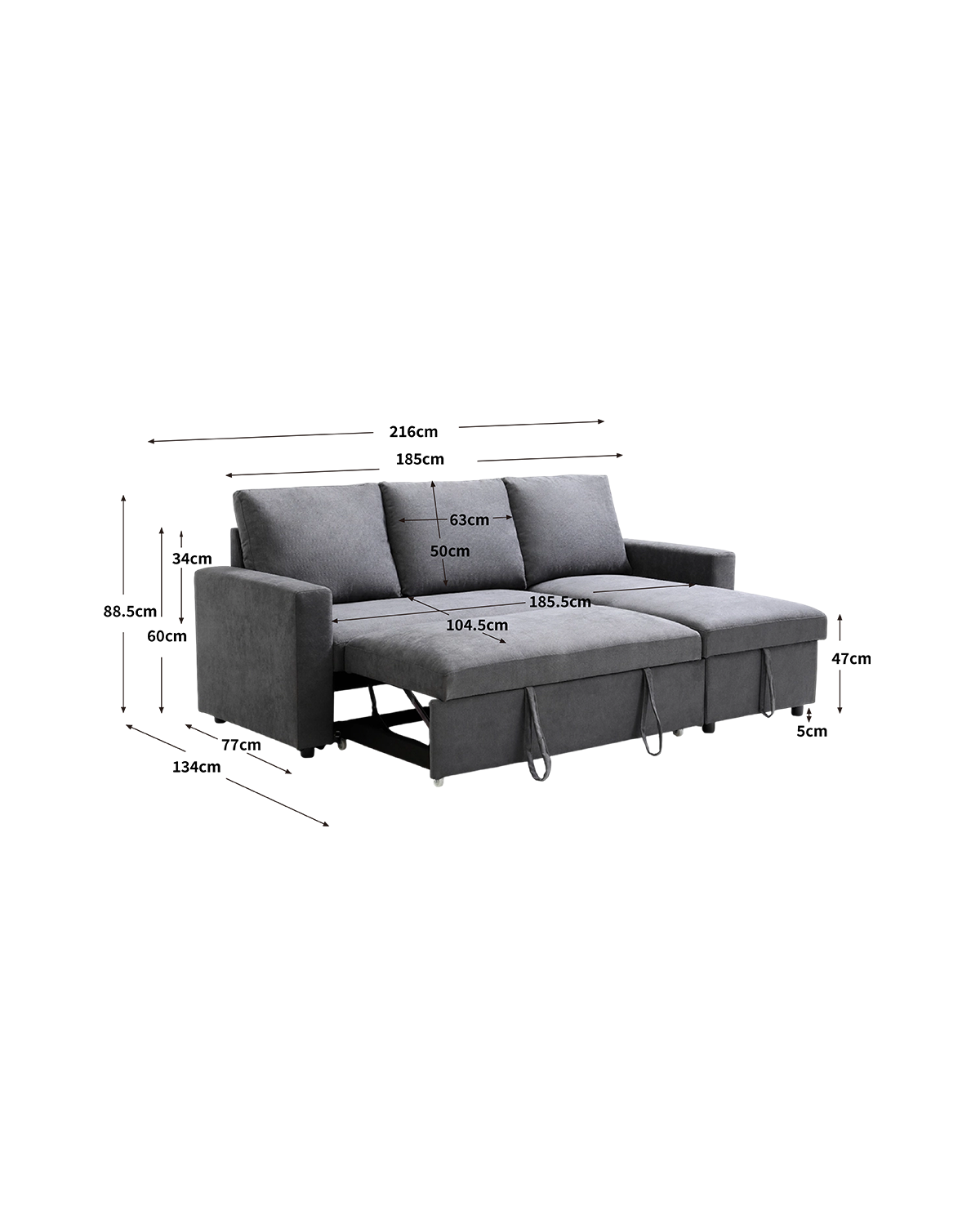 Sofá cama con chaise longue y almacenaje Ivy