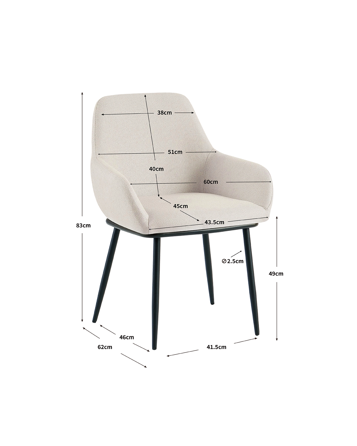 Set de 2 sillas de comedor tapizadas Verna