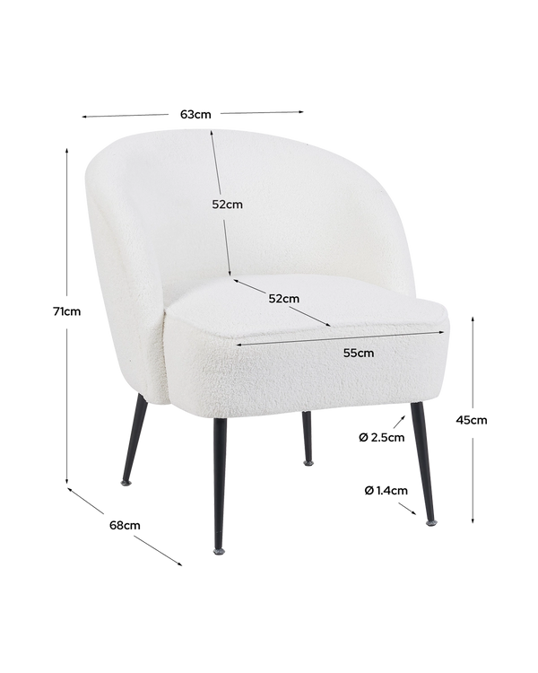 Sillón tapizado en teddy Emma