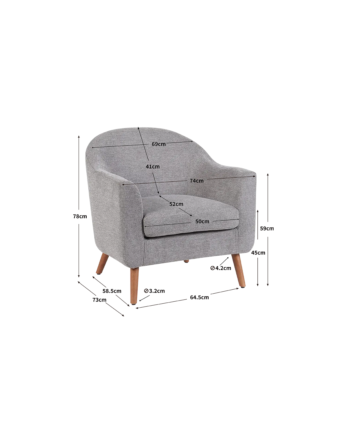 Sillón tapizado en tela Nelda