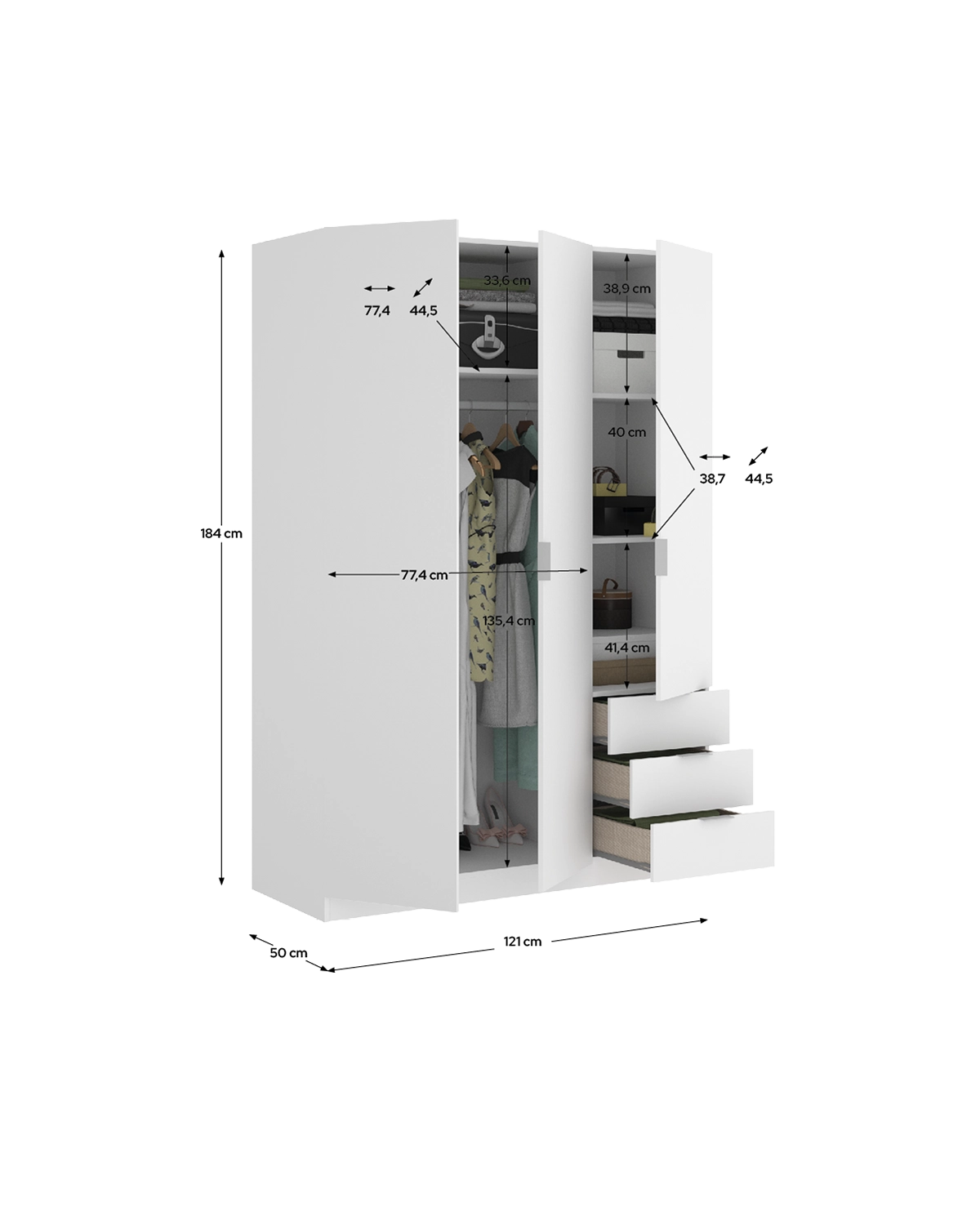 Armario de puertas batientes y cajones Essen