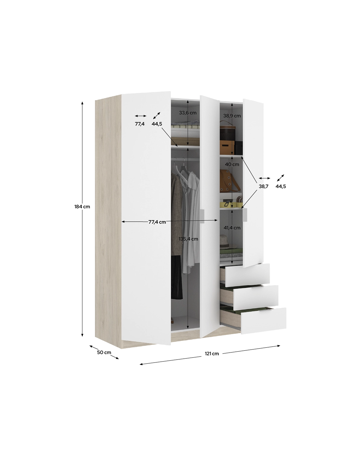 Armario de puertas batientes y cajones Essen