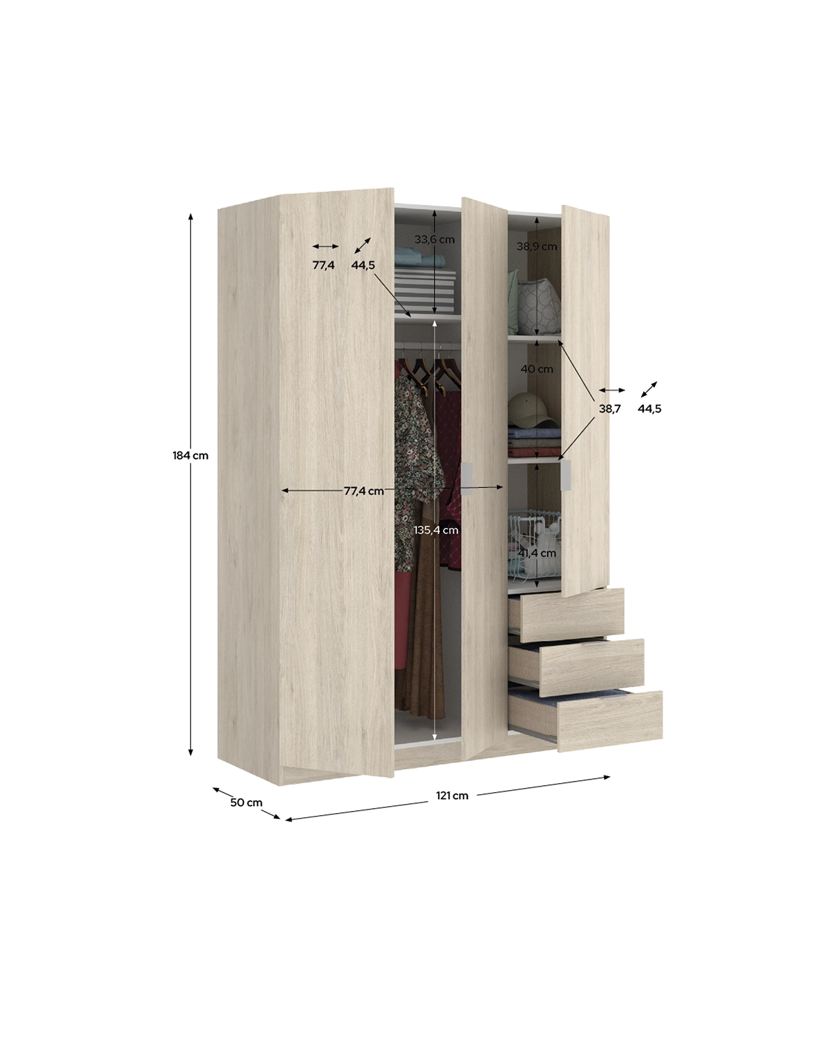 Armario de puertas batientes y cajones Essen