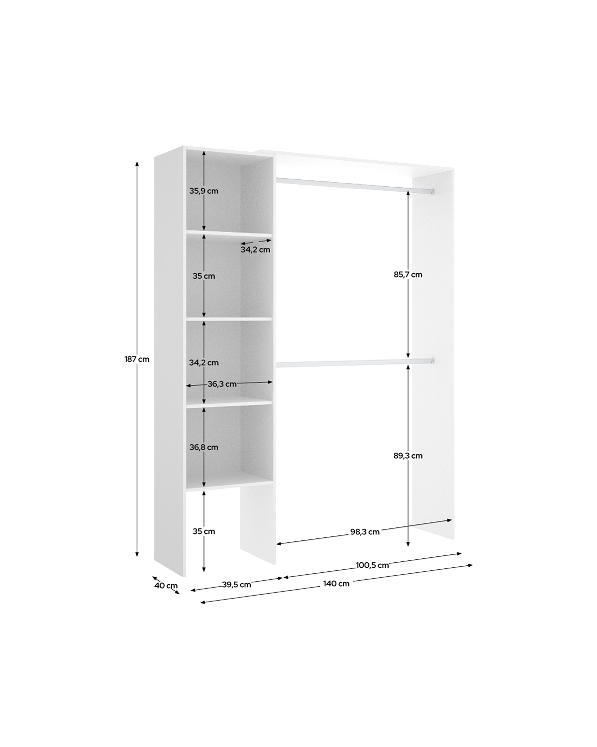 Armario vestidor regulable con columna Suit