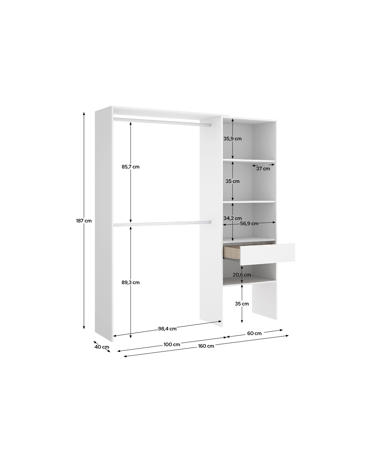 Armario vestidor regulable con columna Suit