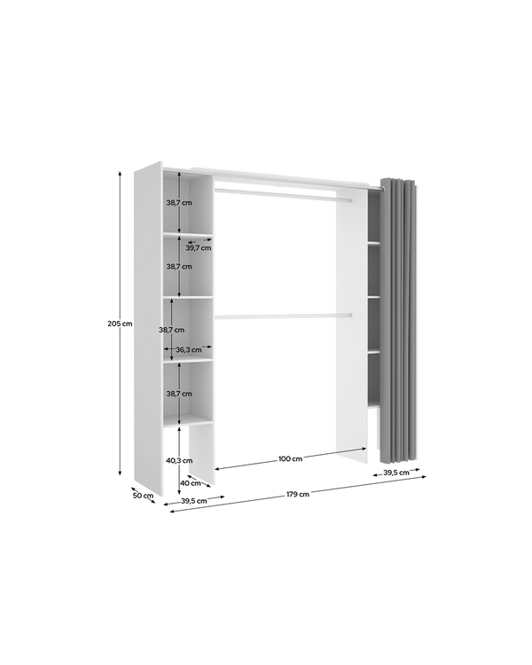Armario vestidor regulable con dos columnas y cortina Suit