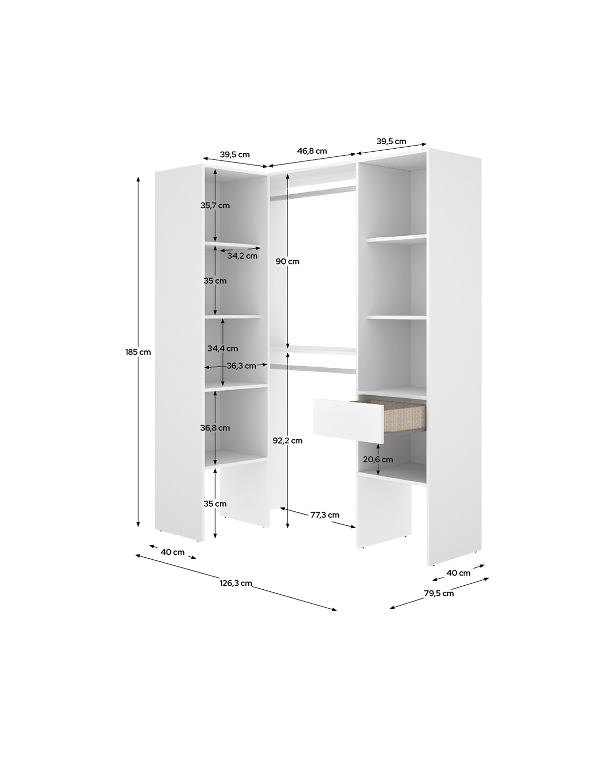 Armario vestidor rinconero con dos columnas Suit