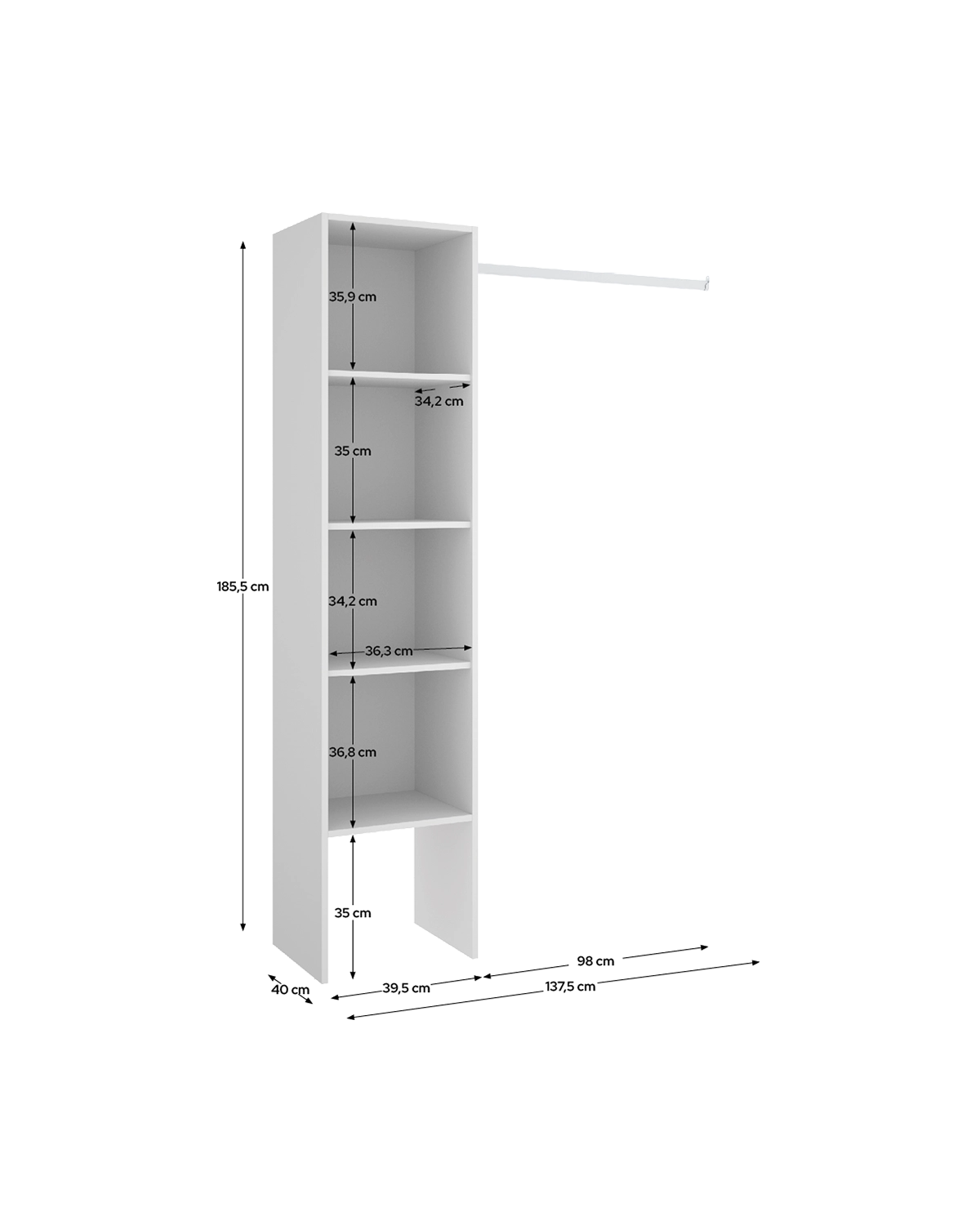 Armario vestidor regulable con columna Suit