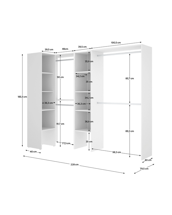 Armario vestidor rinconero regulable con dos columnas Suit