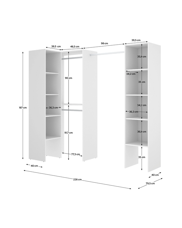 Armario vestidor rinconero regulable con dos columnas Suit
