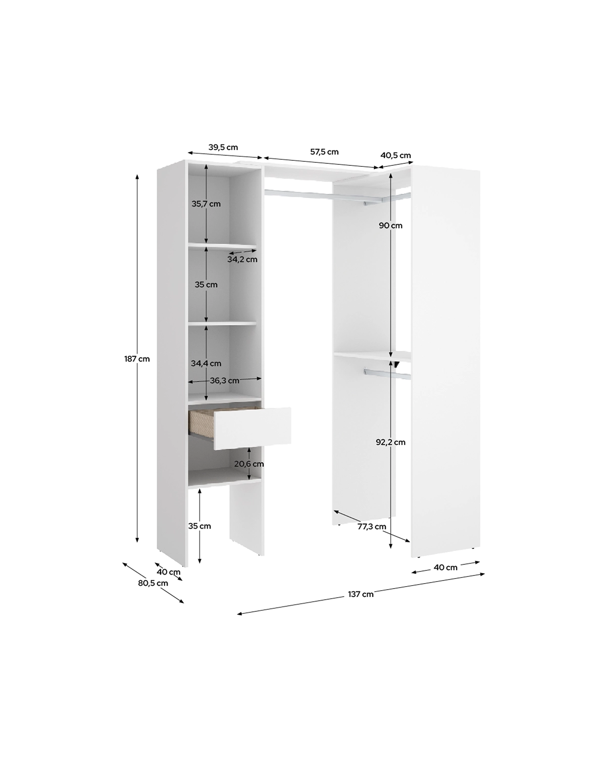 Armario vestidor regulable con doble montaje Suit