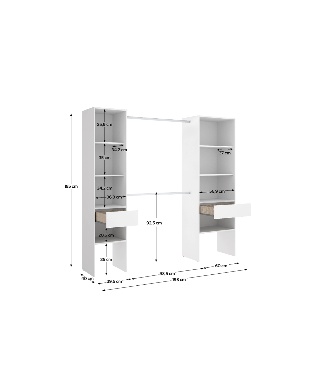 Armario vestidor regulable con dos columnas Suit