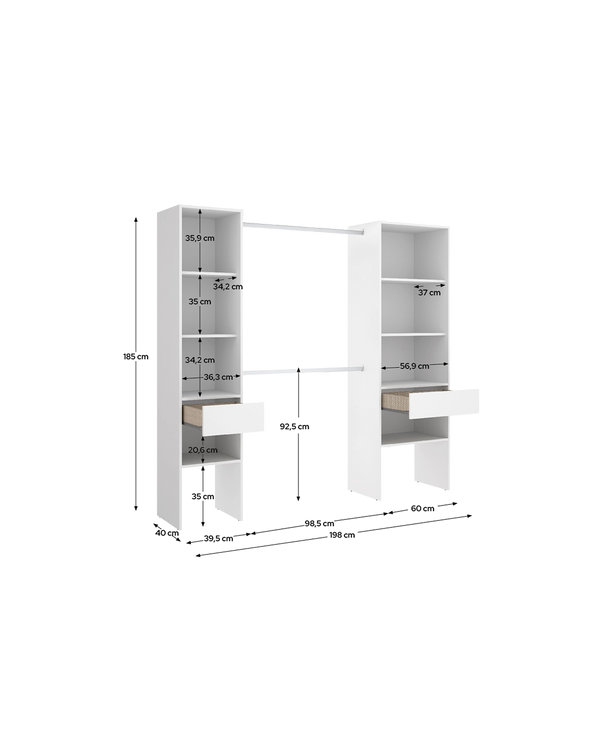 Armario vestidor regulable con dos columnas Suit