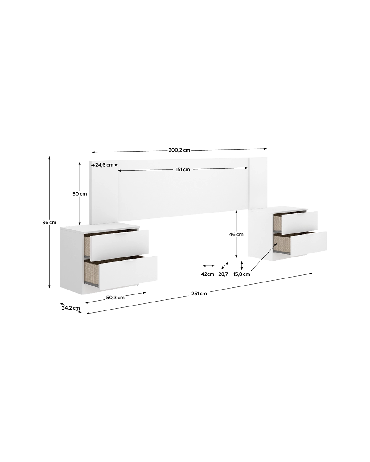 Cabecero con dos mesitas Len