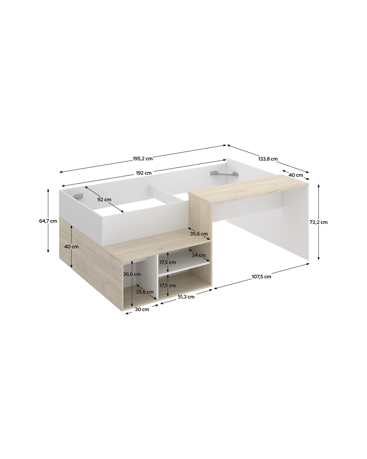 Cama individual con escritorio Kric