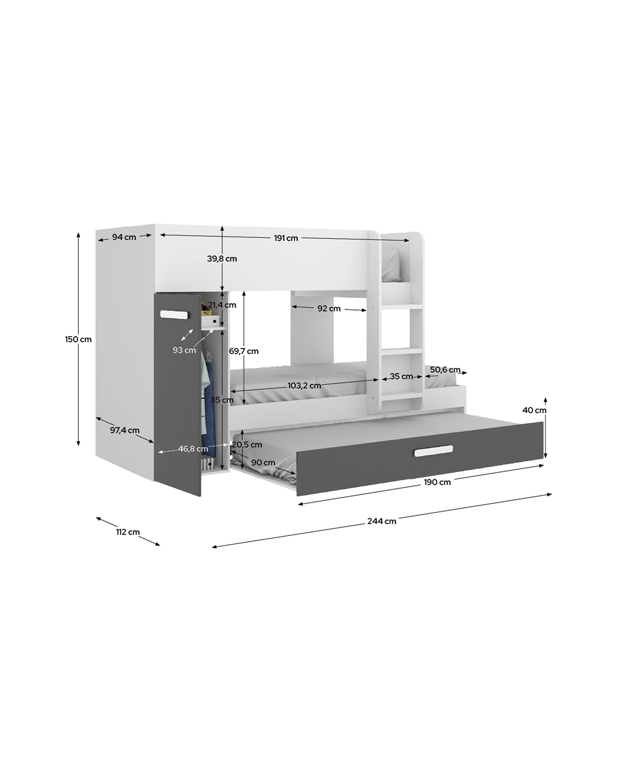 Cama tren triple Tom