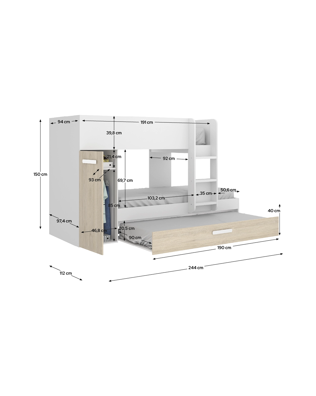 Cama tren triple Tom