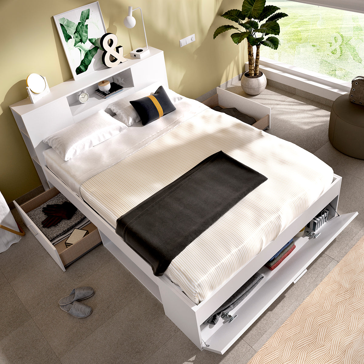 Pack ahorro matrimonio Cama Lanka con Cabecero, Colchón Aurea y Somier 135 x 190 cm