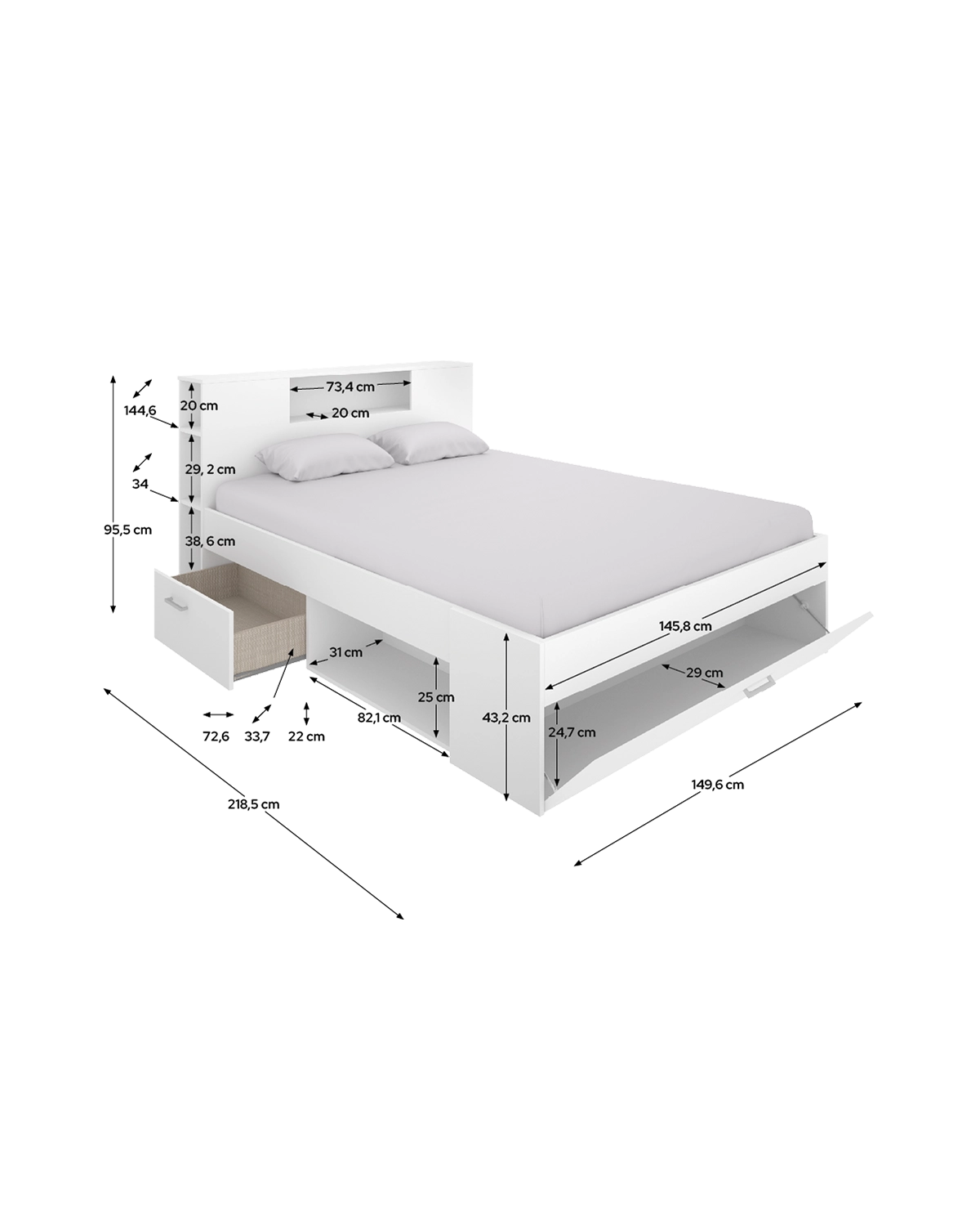 Cama matrimonio con cabecero y almacenaje Lanka