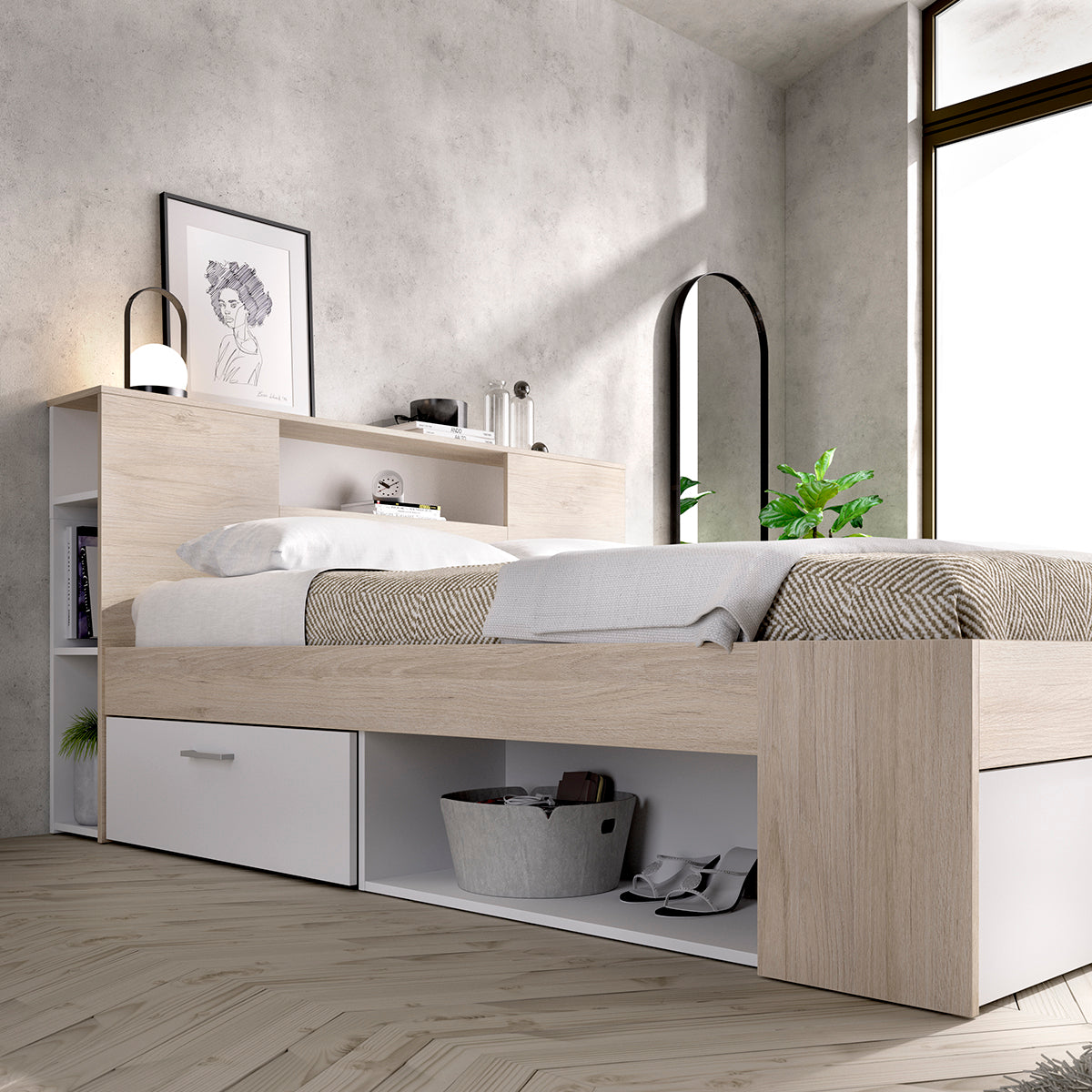 Pack ahorro matrimonio Cama Lanka con cabecero, Colchón Nova Plus y Somier 135 x 190 cm