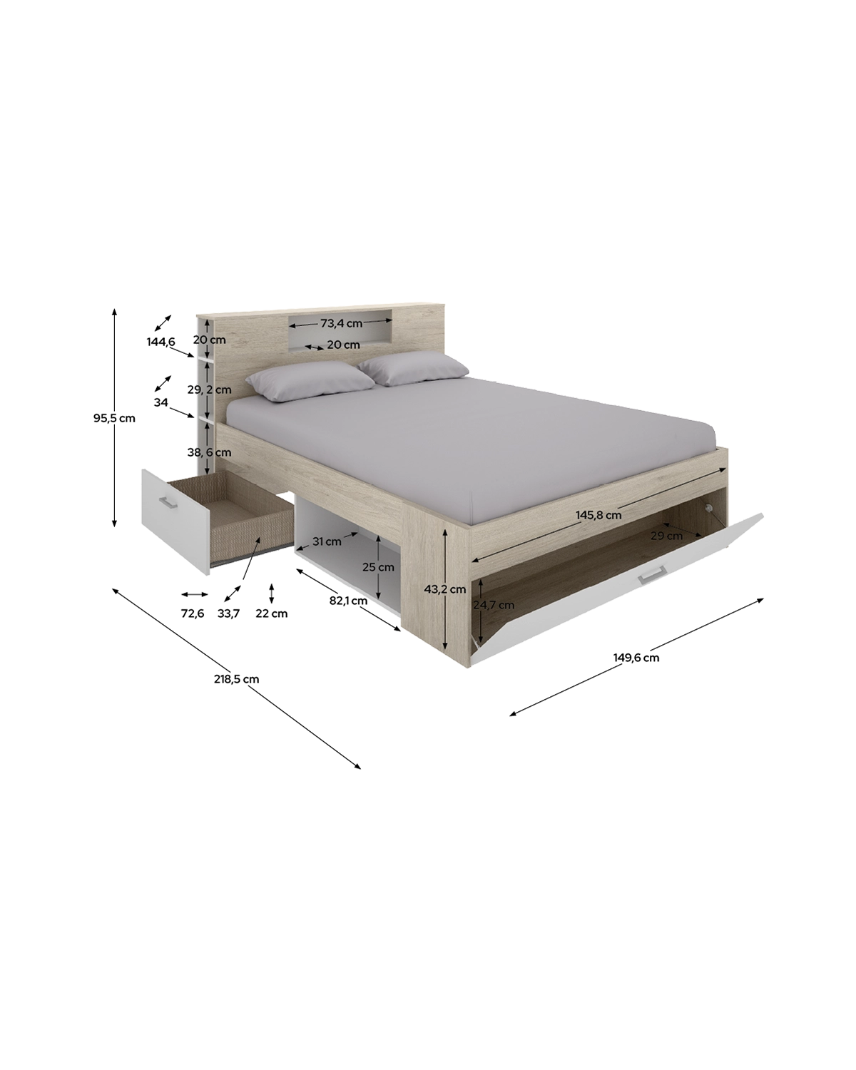 Cama matrimonio con cabecero y almacenaje Lanka