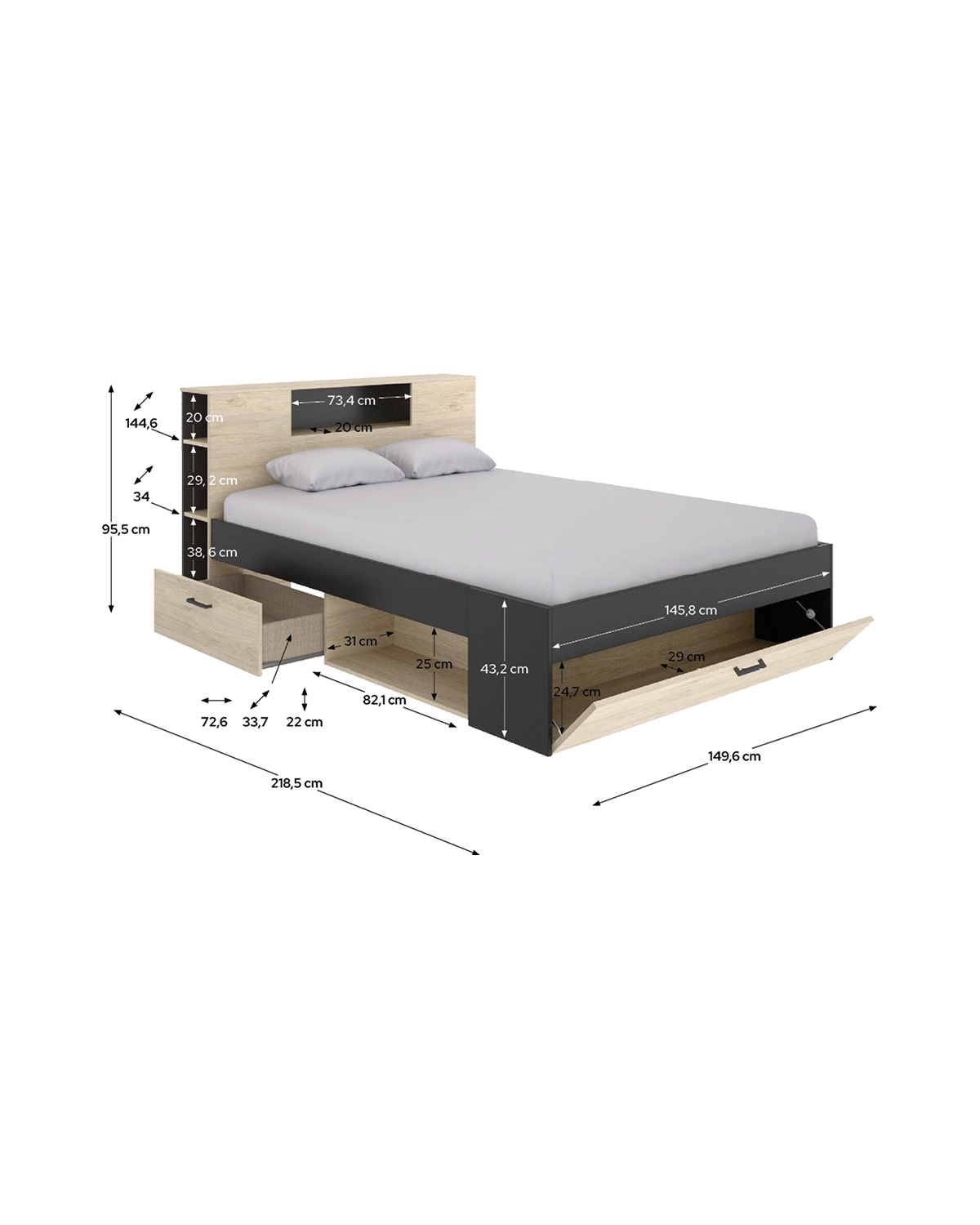 Cama matrimonio con cabecero y almacenaje Lanka