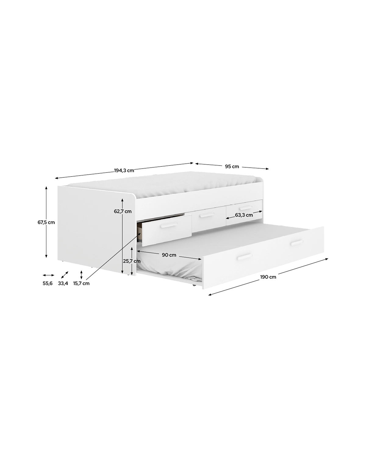 Cama nido con tres cajones Leka