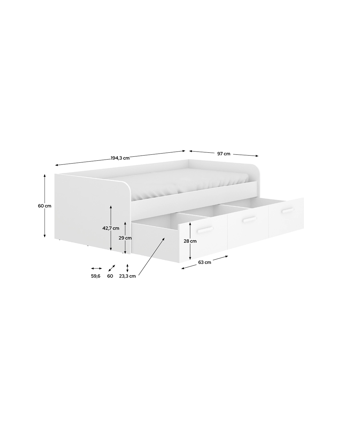 Cama individual con cajones Mek