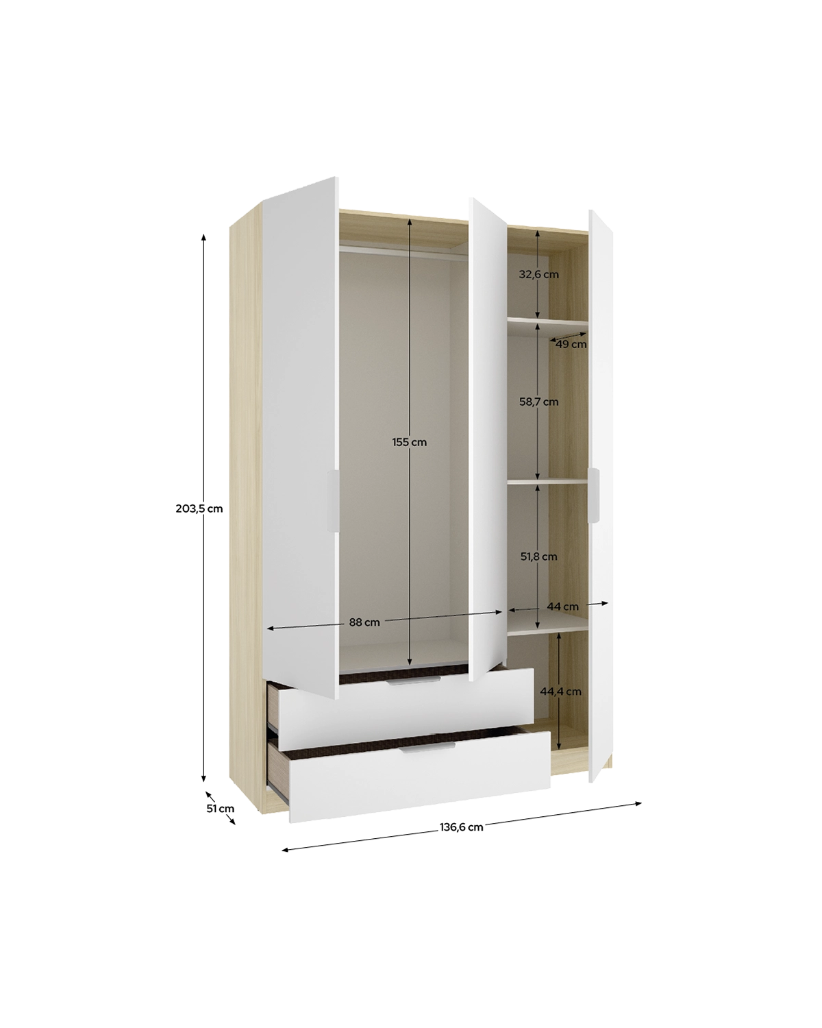 Armario de puertas batentes y cajones Emax