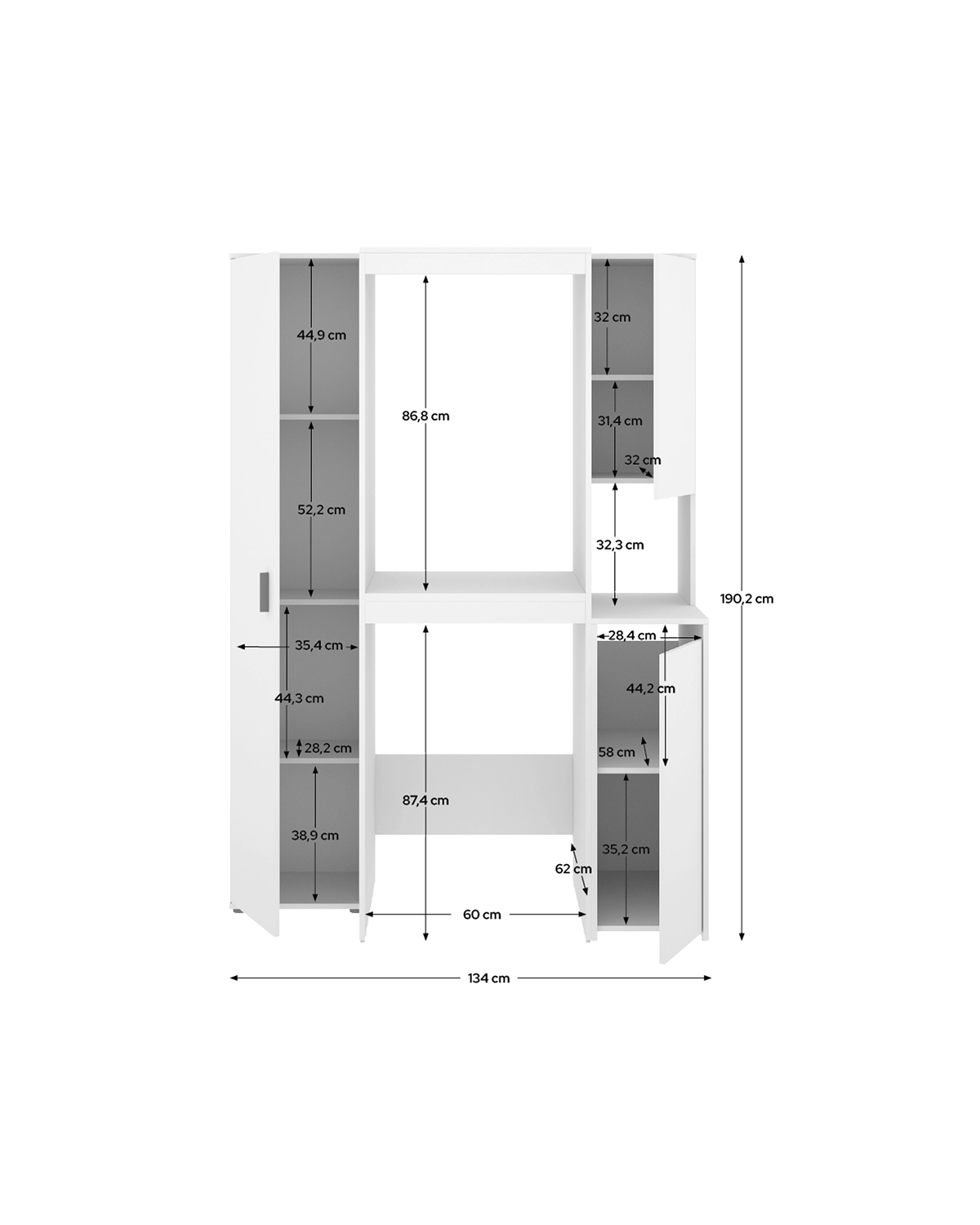 Armario lavadora secadora con modulo alto, modulo bajo y columna auxiliar 1 puerta Fit