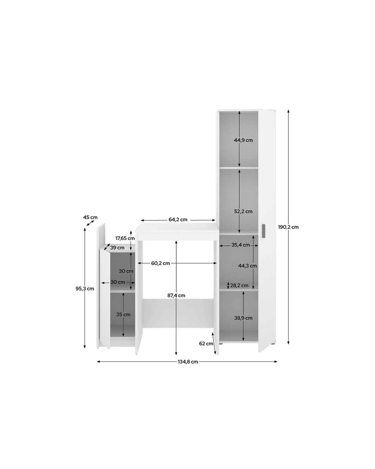 Armario Lavadora con modulo bajo y columna auxiliar 1 puerta Fit