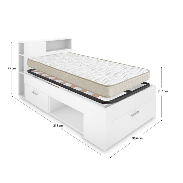Pack ahorro juvenil Cama Lanka con cabecero, Colchón viscoelástico Nova y Somier 90 x 190 cm