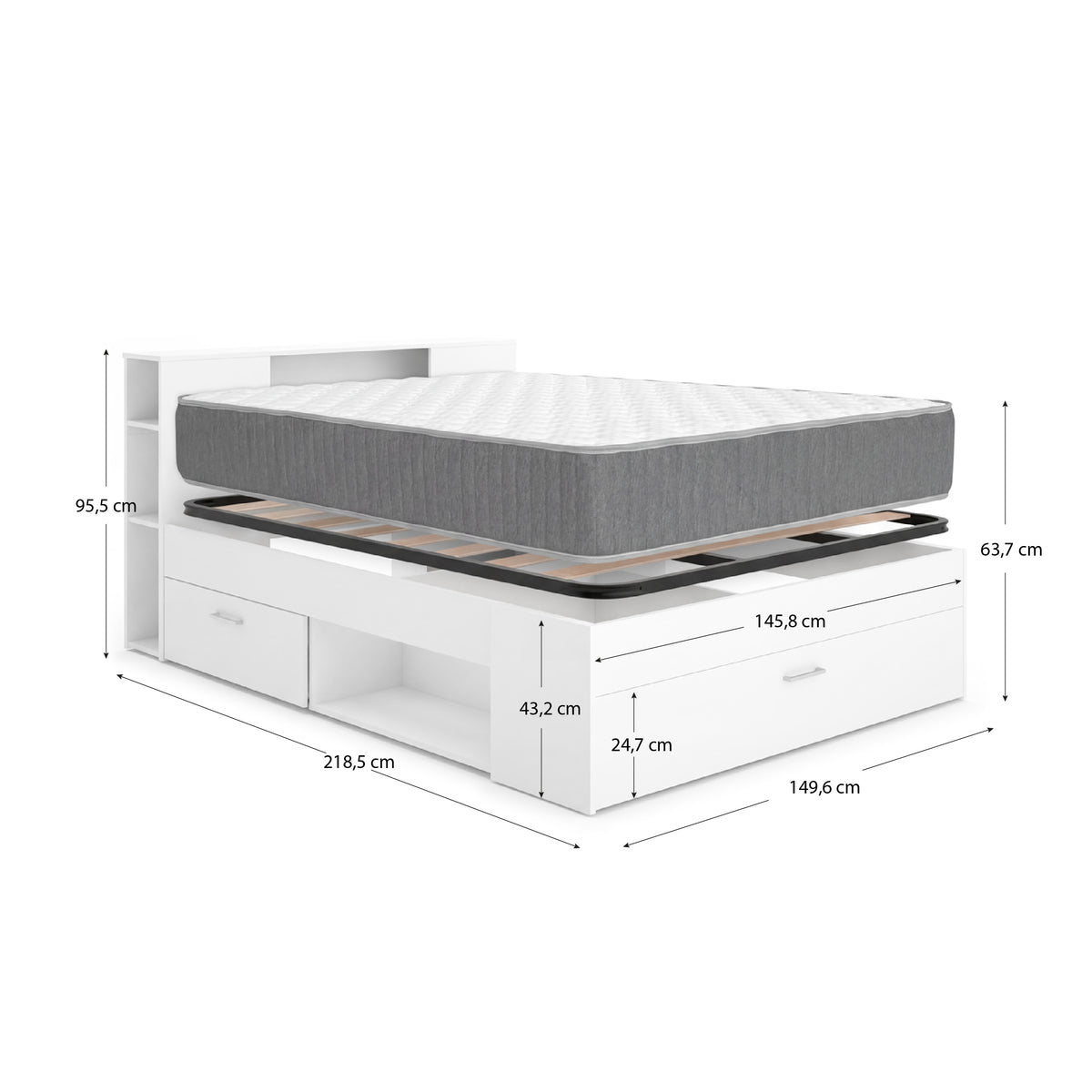 Pack ahorro matrimonio Cama Lanka con Cabecero, Colchón Aurea y Somier 135 x 190 cm