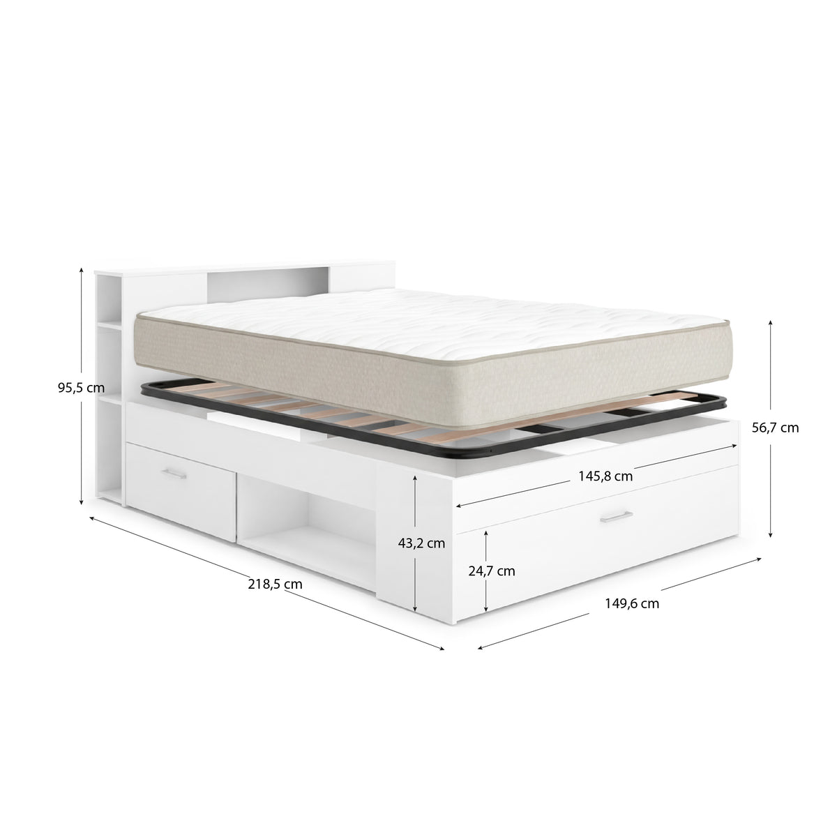 Pack ahorro matrimonio Cama Lanka con cabecero, Colchón Nova Plus y Somier 135 x 190 cm