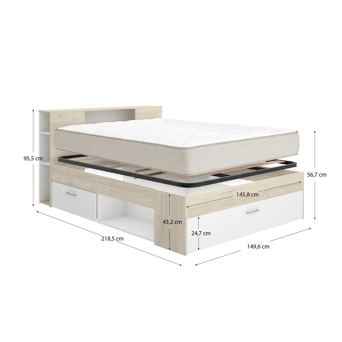 Pack ahorro matrimonio Cama Lanka con cabecero, Colchón Nova Plus y Somier 135 x 190 cm