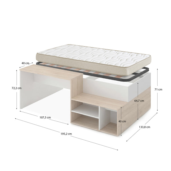 Pack ahorro Cama escritorio Kric con Colchón Nova y Somier lama ancha 90 x 190 cm