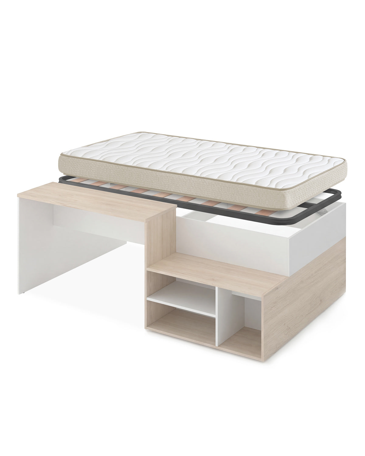 Pack ahorro Cama escritorio Kric con Colchón Nova y Somier lama ancha 90 x 190 cm