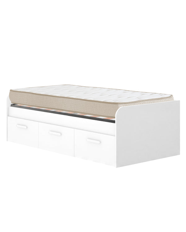 Pack ahorro juvenil Cama Mek con cajones, Colchón viscoelástico Nova y Somier 90 x 190 cm